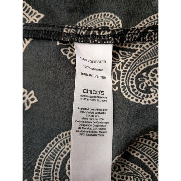 Chico's Tunic Womes XL/3 Paisley Black Tan Floral V-Neck Blouse Top Boho Flowy - Picture 9 of 12